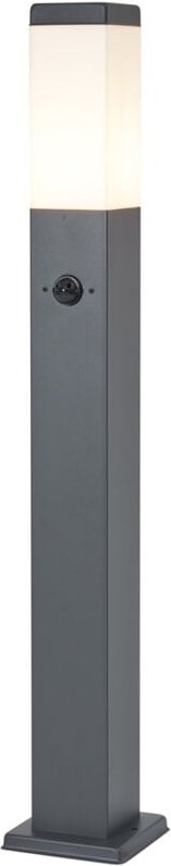 Qazqa - Außenleuchte Dunkelgrau mit Opalglas 80cm IP44 mit Steckdose und Bewegungssensor - Malios
