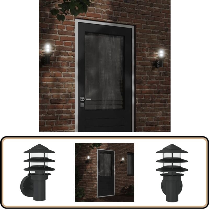 Außenwandleuchte Schwarz Edelstahl - Outdoor-Beleuchtung - Wandleuchte - Gartenleuchte - Edelstahlleuchte - LED-Leuchte