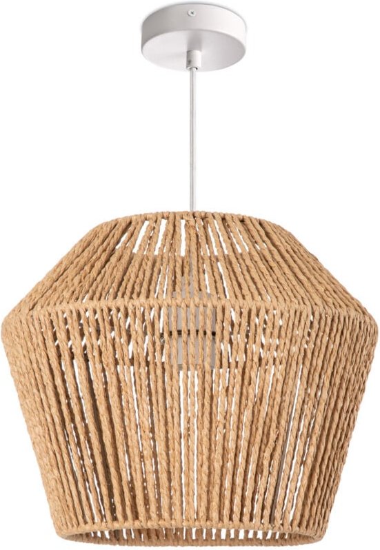 Pendelleuchte Esstisch Hängelampe Esszimmer Lampe E27 Papier Boho Rattan Pendelleuchte - Weiß, Natur (Ø33cm) - Paco Home