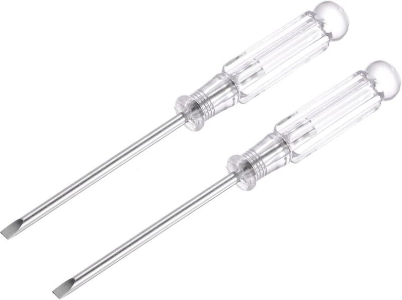 CCYKXA Mini-Schlitzschraubendreher, 3,0 mm Flachkopf mit transparentem Griff für Kleingeräte, 2 Stück