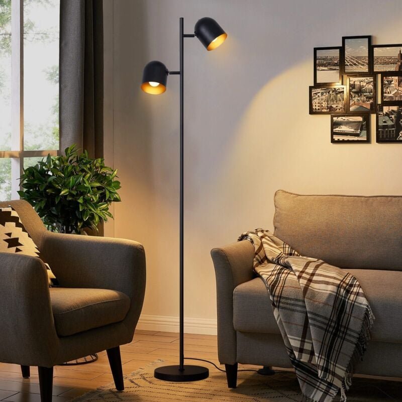 Stehlampe Vintage Wohnzimmer Stehleuchte retro: Industrial Standleuchte 2 Flammig in Schwarz Gold Standlampe aus Metall ...