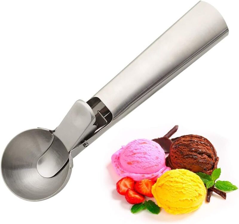 Eiskugelportionierer aus Edelstahl mit Auslöser, für Eiscreme/Fleischbällchen/Melone/Kuchenteig