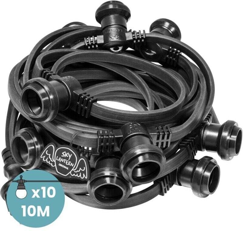 IP65 10 m lange schwarze Lichterkette mit 10 Steckdosen – LED-Lichterkette mit 10 E27-Fassungen (1 m Abstand zwischen de...