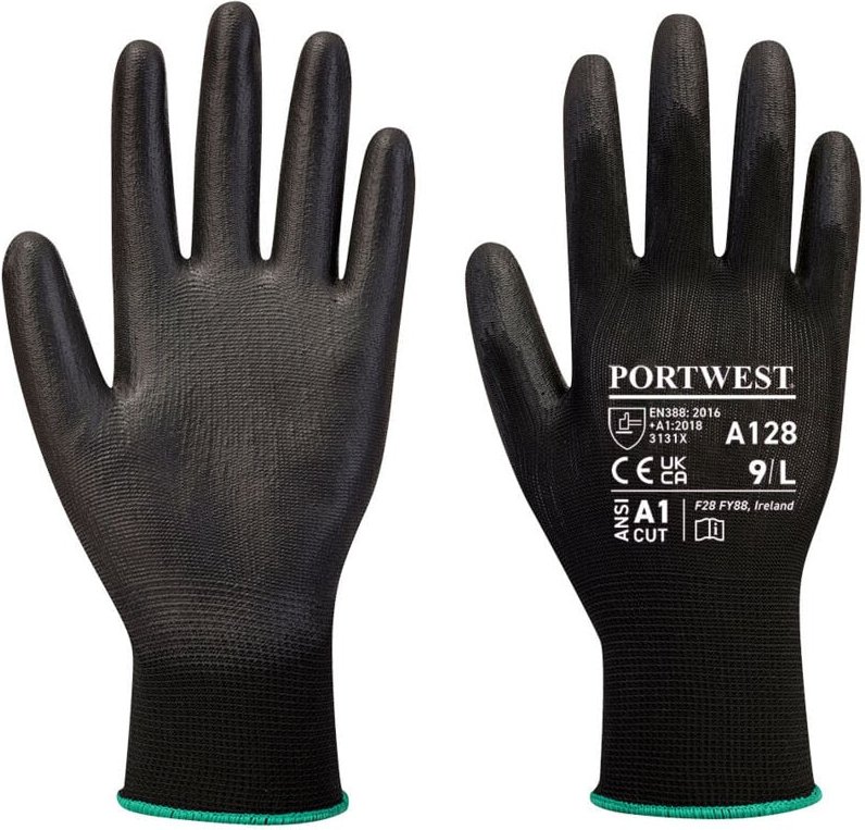 PU-Beschichtete Handschuhe, palmfrei, ohne Latex, Schwarz, Größe S - Größe 7