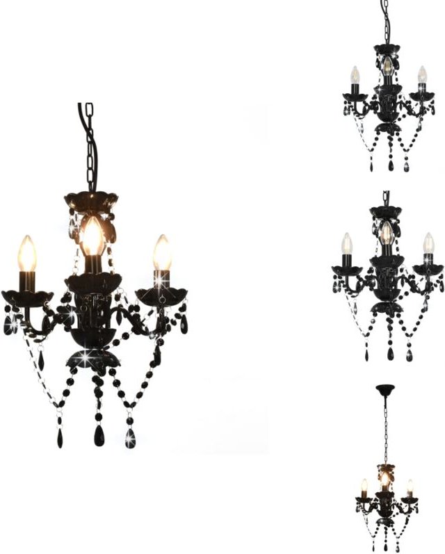 Vidaxl - Kronleuchter mit Perlen Schwarz Rund 3×E14 - Kronleuchter - Pendelleuchte - Wohnzimmer Dekoration - Schwarze La...