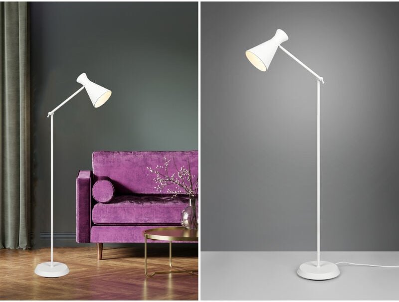 Meinewunschleuchte - led Stehleuchte Gelenk & Fußschalter, Metallschirm in Weiß - Höhe 150cm