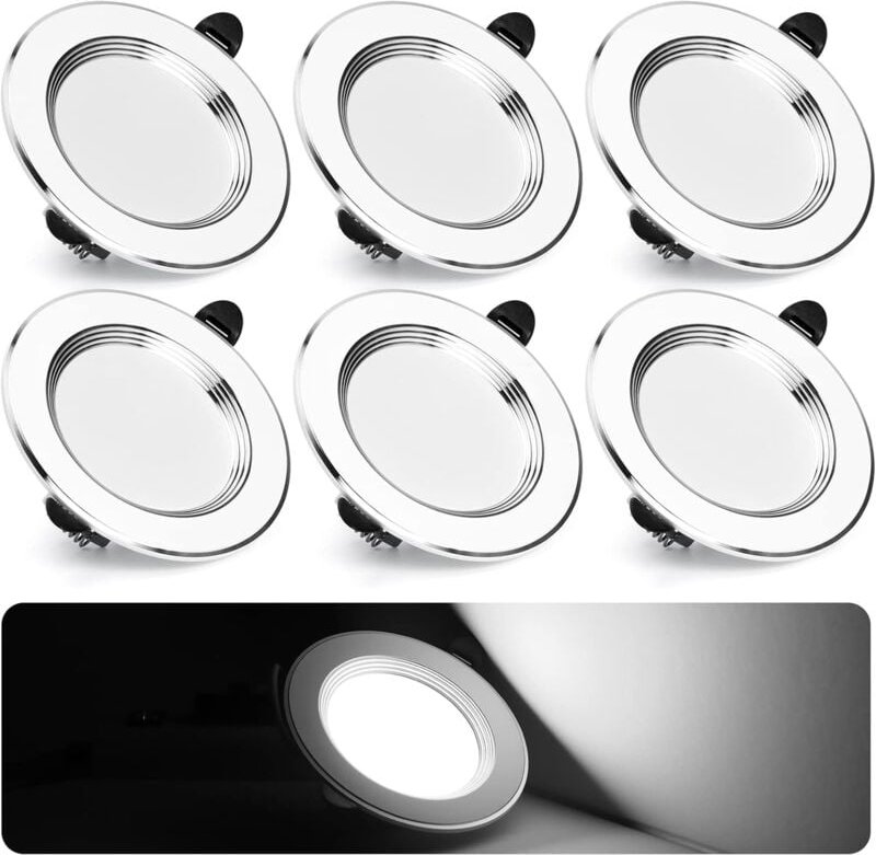 Extra flacher LED-Einbaustrahler, 7 w, 700 lm, Deckeneinbauleuchte, kaltweiß 6000 k, Badezimmerstrahler, Aluminium, rund...