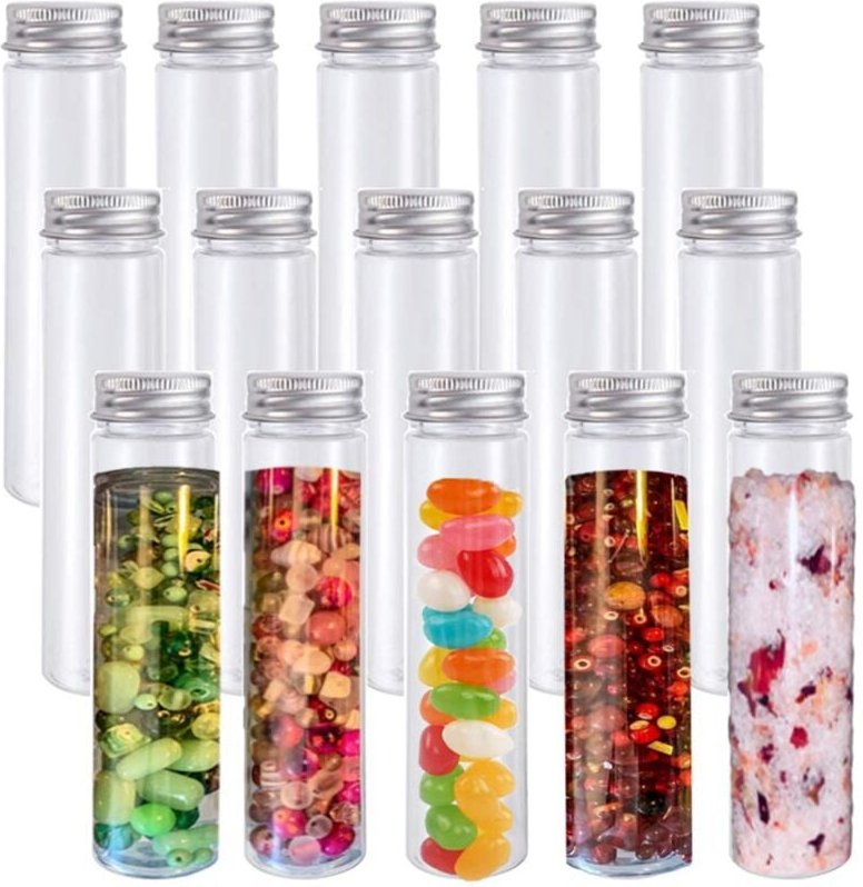 Tlily - 15 StüCk 110 Ml Kunststoff-ReagenzgläSer, Durchsichtige Flache ReagenzgläSer, Kunststoff-ReagenzgläSer mit Schra...