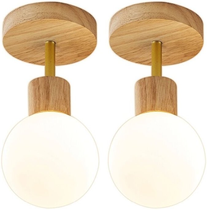 Modern Deckenleuchte Holz Deckenlampe Innen Hängelampe E27 Lampenfassung für Flur Studie Küche Büro 2 Stücke