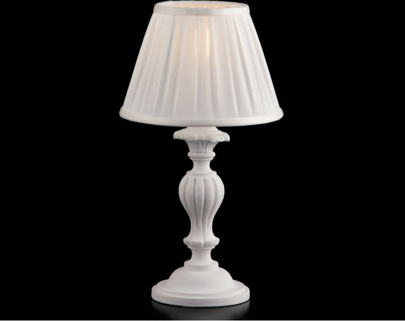 Leonardo - Shabby weiße Holztischlampe 1 Licht mit Lampenschirm Dm.20 H.43 - Ø20 - BL180-LT-BCO - Bonetti Illumina