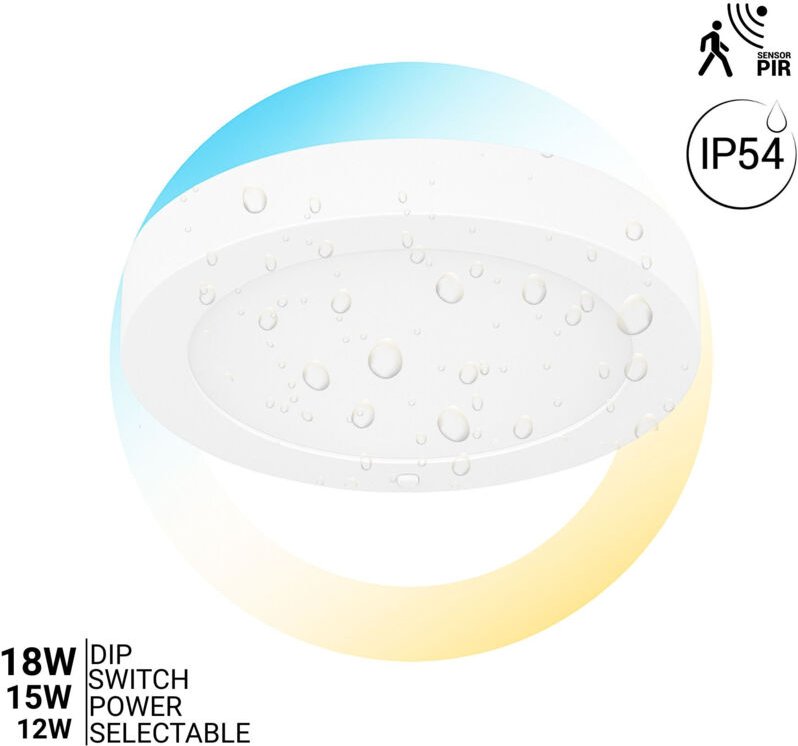 LED-Deckenleuchte CCT mit PIR-Sensor - 12W / 15W / 18W -
