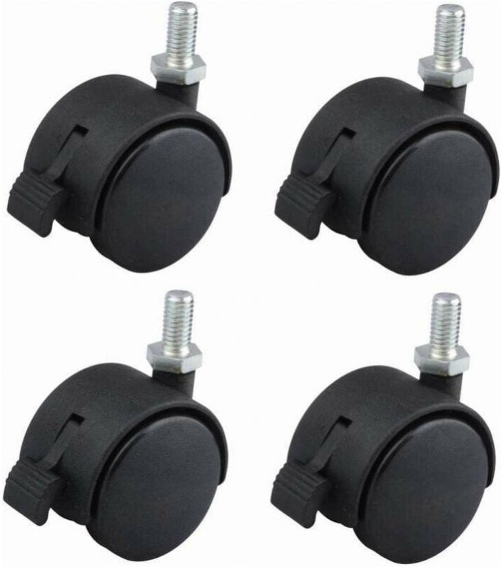 Cyslmuk - 4 Stück Möbelrollen, 40 mm, drehbar, mit Bremse, Befestigung aus schwarzem Nylon mit Schraube M8x15, Tragfähig...