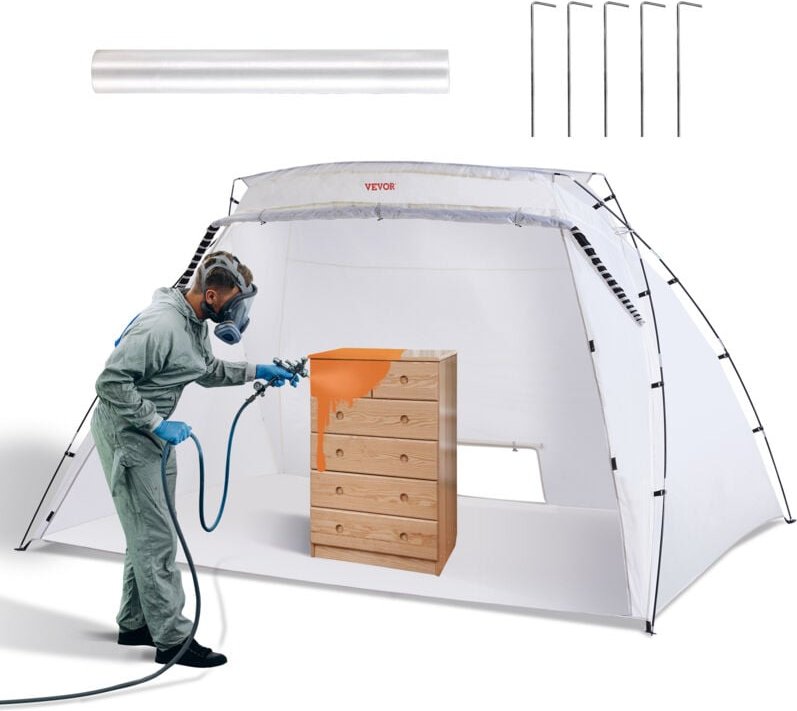 Mophorn - vevor Tragbarer Sprühschutz 305 x 213 x 183 cm mit eingebautem Boden & Einwegfolie & Belüftungsöffnung, Große ...