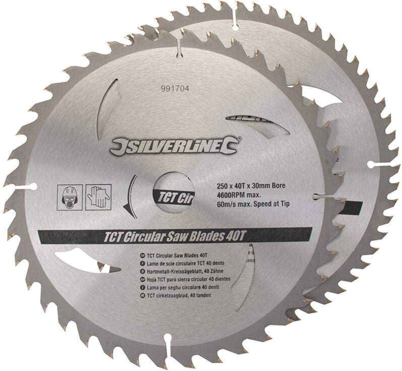 TCT-Sägeblätter für Kreissäge (40 und 60 Zähne) - 2 Stück 250 x 30 - Ringe mit 25, 20 und 16 mm