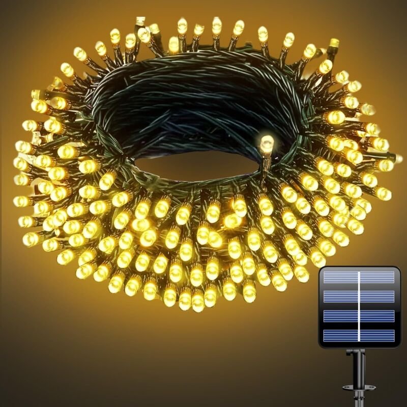 Solarbetriebene Lichterkette für den Außenbereich, 10 m, 100 LEDs, 8 Lichtmodi, wasserdicht, Solarbeleuchtung für Terras...