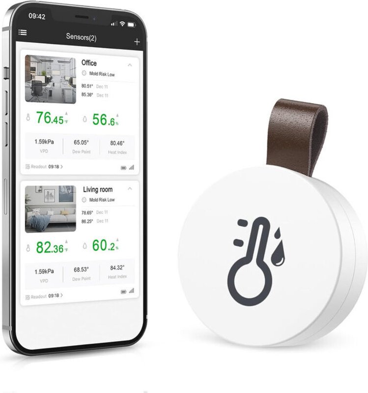 Bluetooth Thermometer und Hygrometer mit Datenspeicherung, kabellose Messung, steuerbar via App, Anzeige von Temperatur ...
