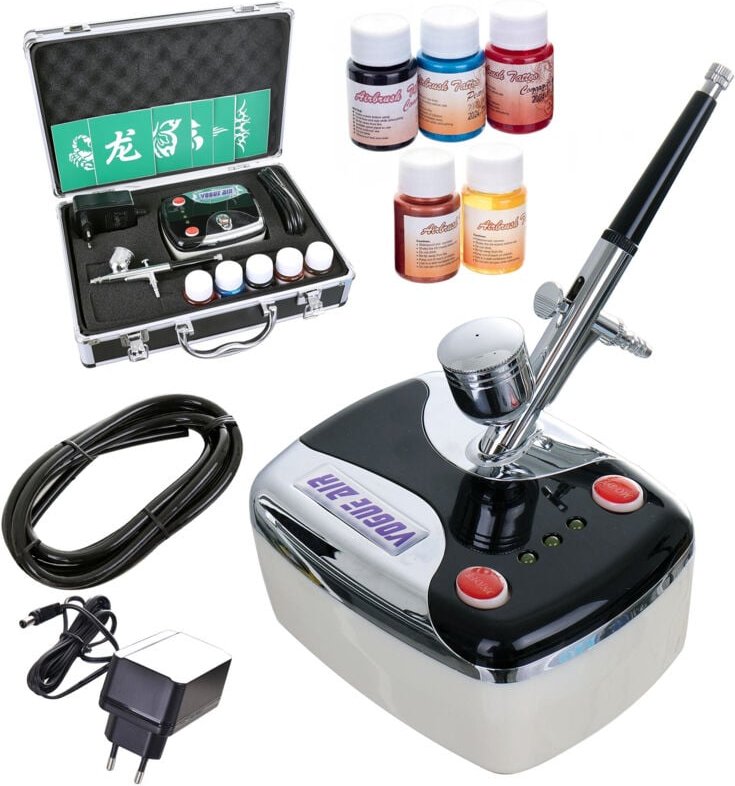 Modellbau Kompressor Airbrush Set Koffer Farben Schablonen Schlauch
