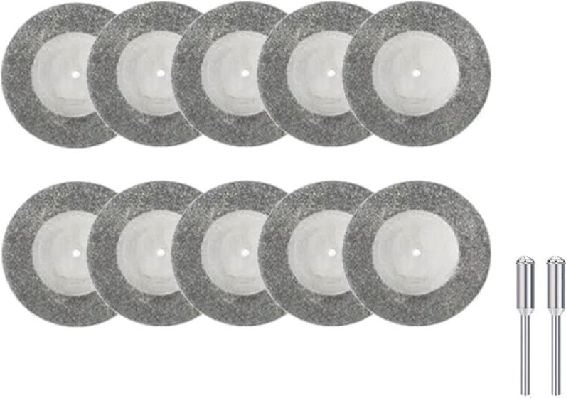 Thumbnail - Set: 10x Diamant Trennscheibe 50mm + 2x Aufspanndorn für Dremel, Proxxon Multifunktionswerkzeuge D29 / Glas, Metall, Hol...