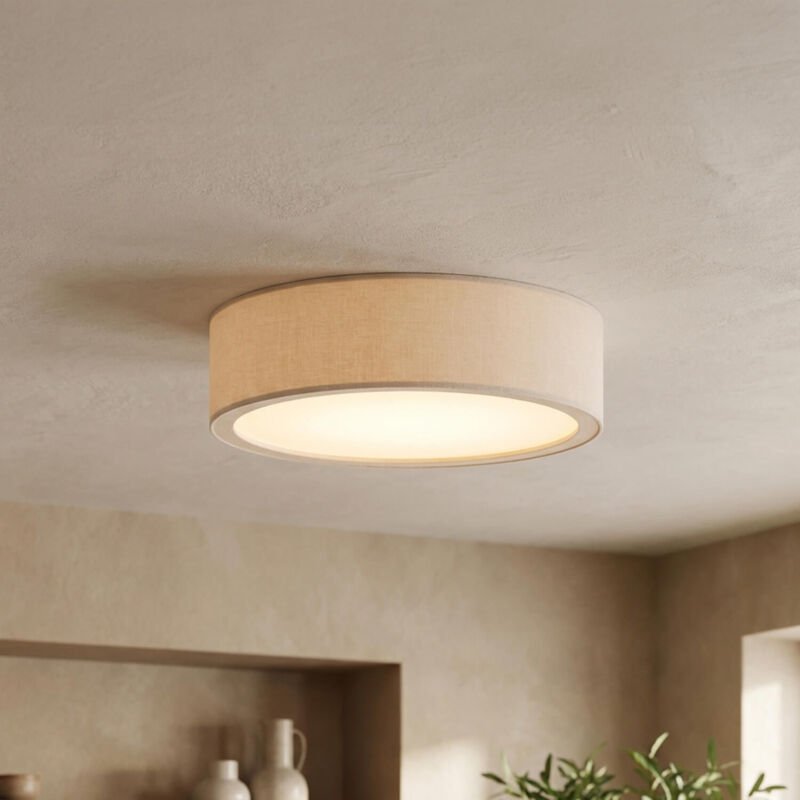 Licht-erlebnisse - Deckenlampe rund 27 cm Holz hell Glas E27 blendarm Wohnzimmer Flur