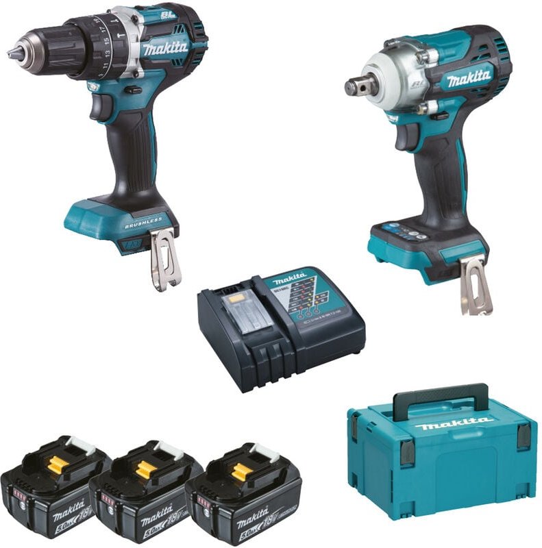 Makita - Combo DHP484Z + DTW300Z bl 18V lxt 5Ah 3 bat. MakPac brand