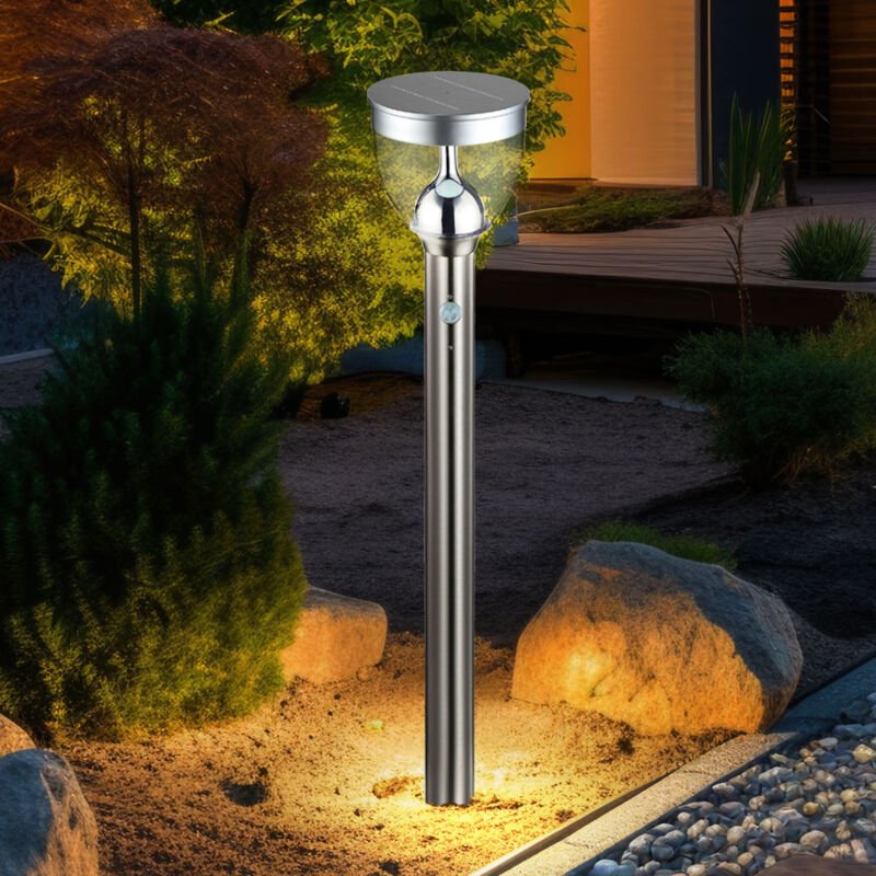 Gartenleuchte mit Bewegungsmelder LED Wegeleuchte Edelstahl Außenleuchte mit Erspitz Solarlampen für außen, 3 Stufen, 6W...