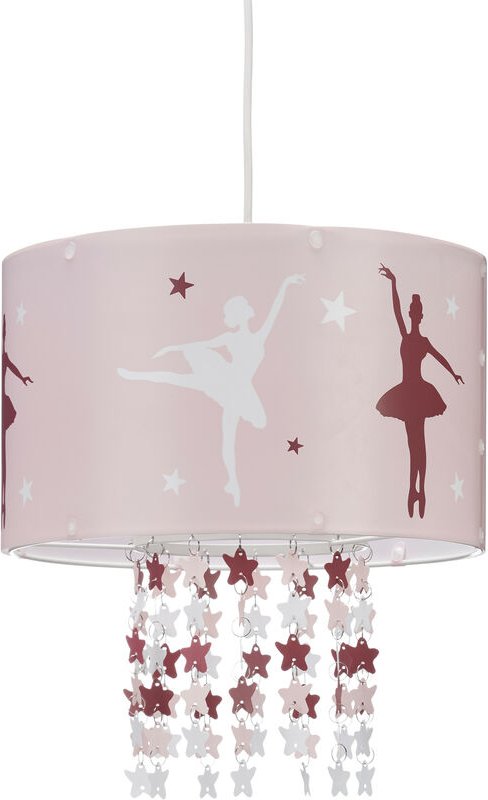 Hängelampe für Mädchen, Kinderlampe m. Ballerina Motiv, Pendelleuchte m. Stern-Mobile f. Kinderzimmer, rosa - Relaxdays