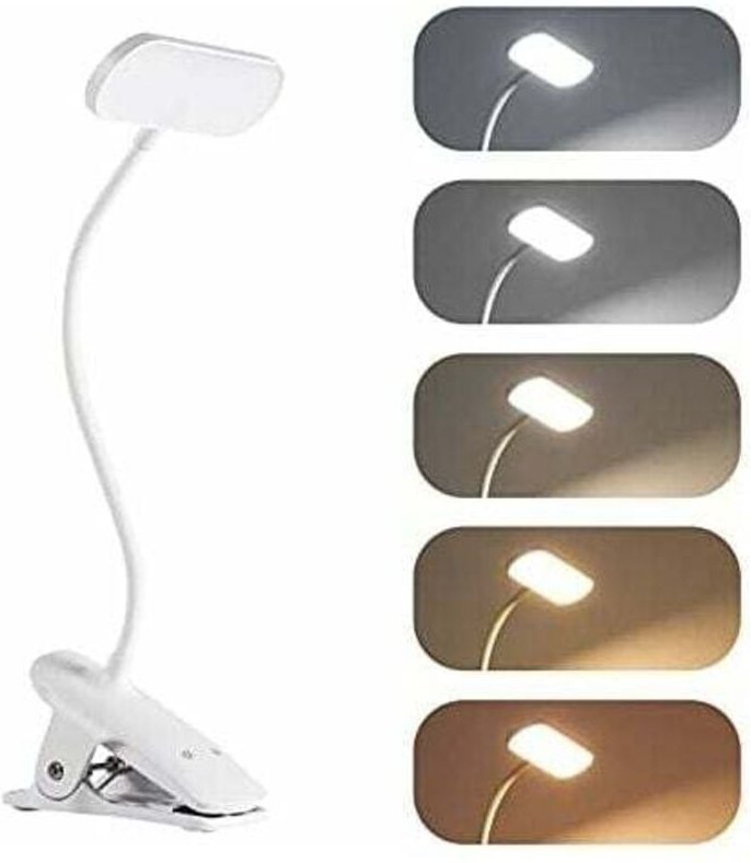 Wiederaufladbare LED-Schreibtischlampe, kabellos, zum Anklipsen, mit 36 LEDs, Leselicht, 5 Farbtemperaturen und 5 Hellig...