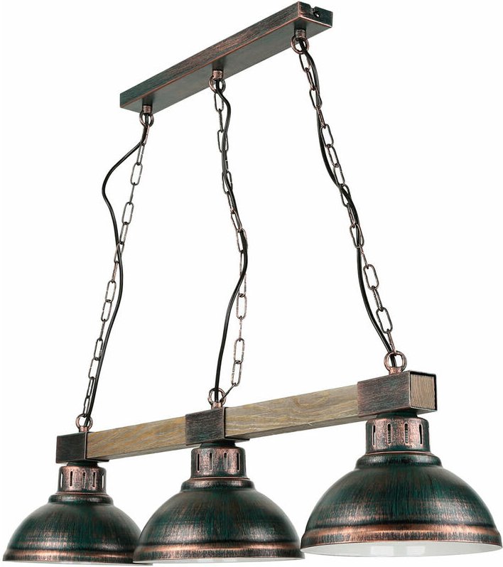 Große Pendellampe 3-flmg mit Holz Vintage HAKON