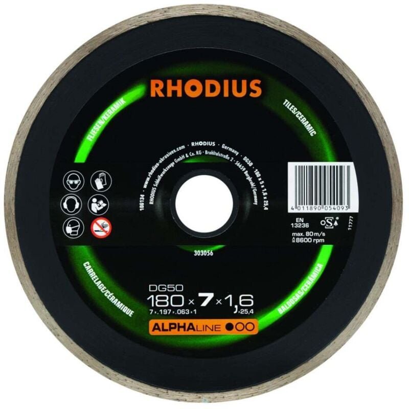 Thumbnail - Rhodius - Diamanttrennscheibe DG50 Fliesen ø 180 mm Bohrung 25,4 mm für Winkelschleifer