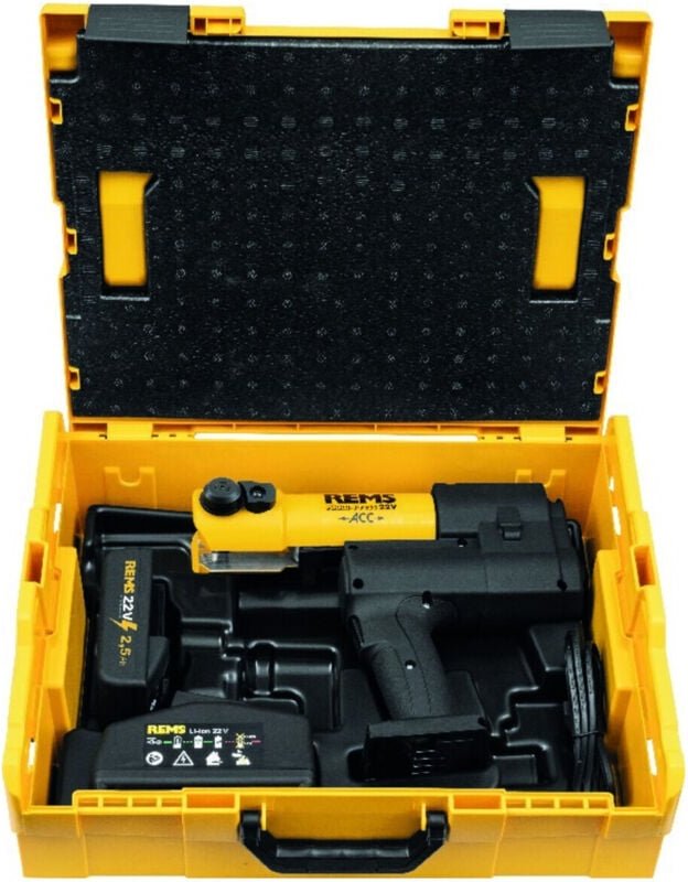 Akku-Press 22V acc 32kN + 1x Akku 2,5Ah + Schnellladegerät in L-Boxx Set ( 576011 R220 ) - Rems