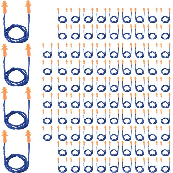 100 Paar ungiftige Ohrstöpsel aus weichem Silikon mit Kordel, einzeln verpackt, wiederverwendbar, Gummi
