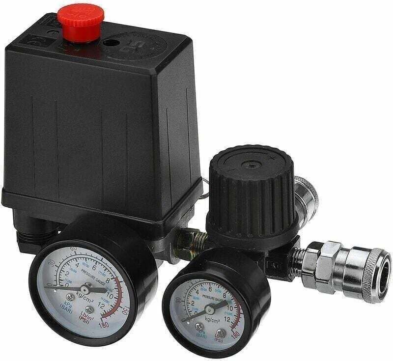 220-V-G1/4-Druckschalter für Luftkompressoren mit Manometer (0–180 PSI), automatischer Ein-/Ausschalter
