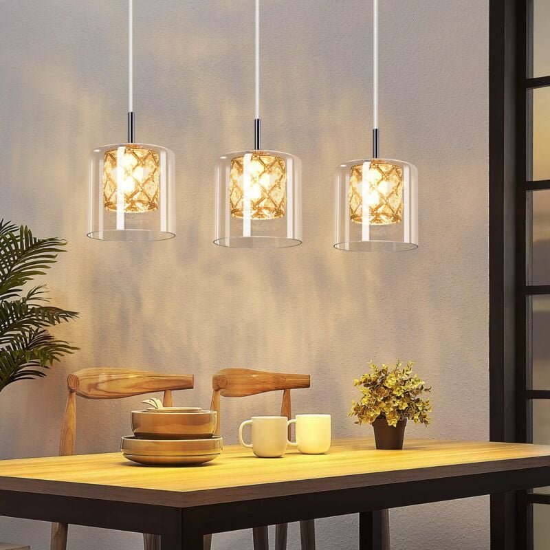 Thumbnail - Gbly - Pendelleuchte Esstisch Esstischlampe Lang - Glas 3 Flammig Hängeleuchte G9 Vintage Esszimmerlampe 120CM Höhenvers...