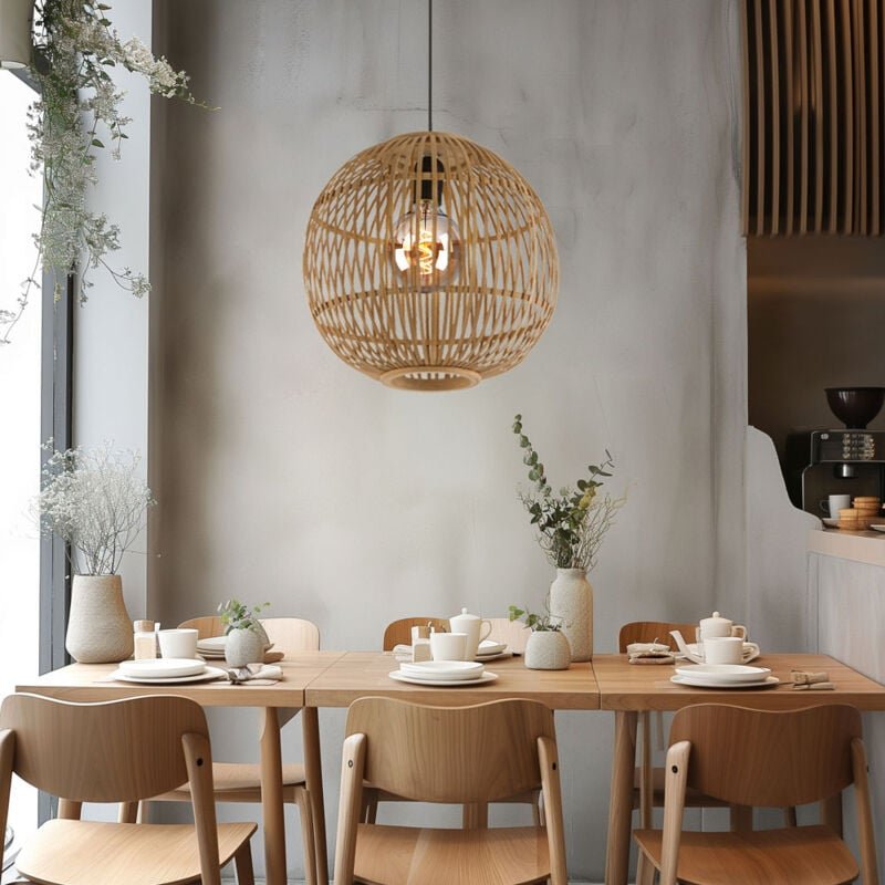 Pendelleuchte Esstisch Hängelampe Boho Wohnzimmerlampe, Bambusgeflecht, 1x E27, DxH 30 x 150 cm