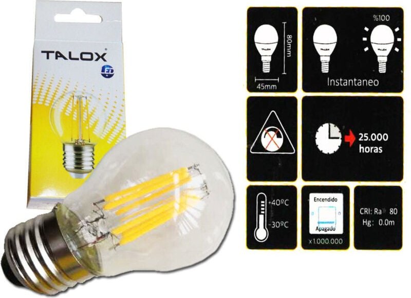 Talox LED-Kugelfadenlampe G45 E27 6W 3000K 400 Lumen