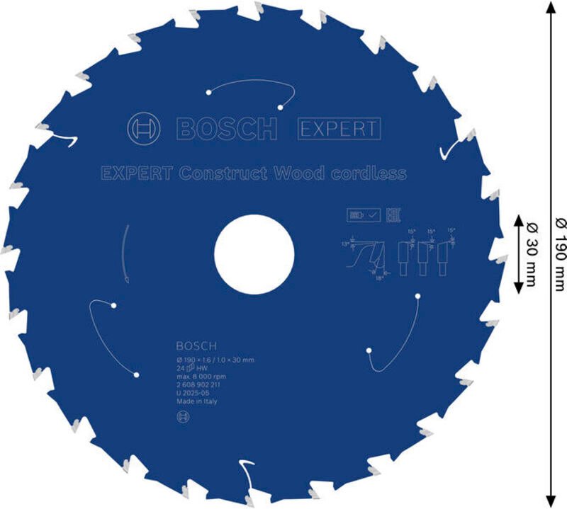 Thumbnail - Bosch EXPERT Construct Wood Kreissägeblatt, 190x1,6x30 mm, T24