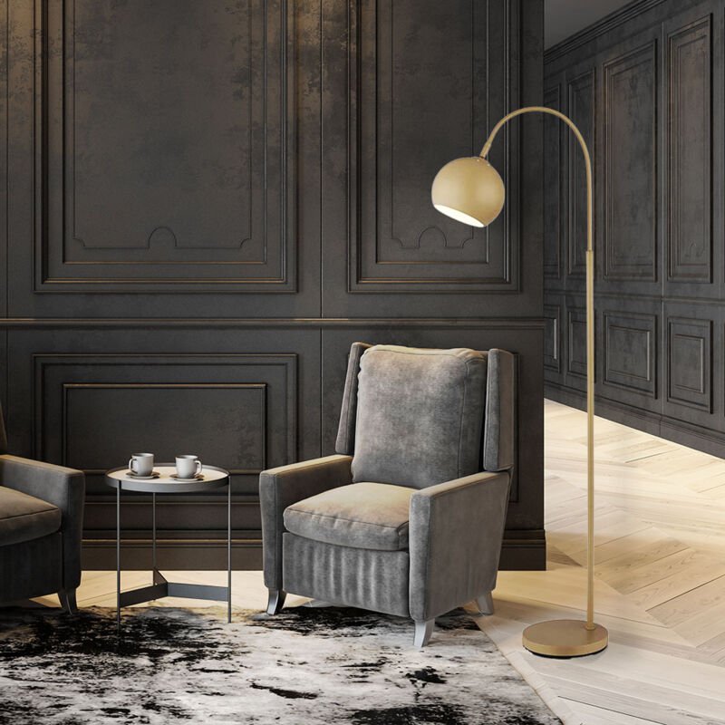 Led Stehleuchte Bogenstehlampe Stehlampe sandfarben Bogenlampe Wohnzimmer, Metall, 9W 810lm warmweiß, LxBxH 46x25x150 cm