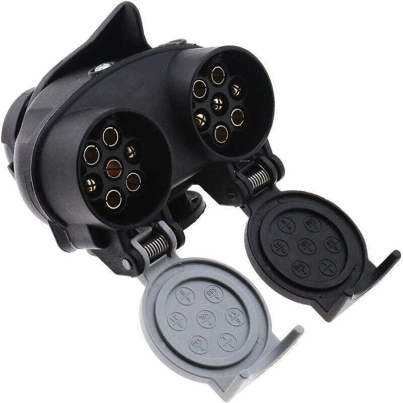 13- auf 7-poliger 12N/12S Dual-Eurostecker-Adapter für Auto, Anhänger, LKW, Anhängerkupplung, 12V wasserdicht, schwarz