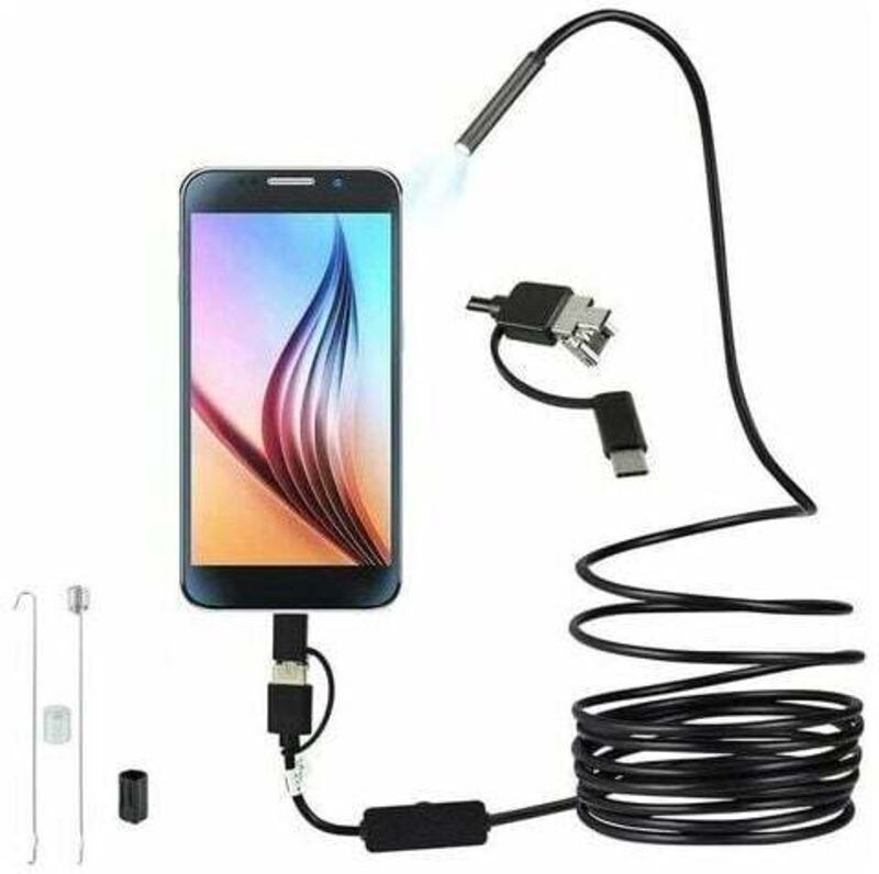 3-in-1 Ultradünne 5,5-mm-USB-Endoskop-HD-Inspektionskamera mit 6 einstellbaren LEDs, IP67 wasserdichtem Schlangenkabel, ...