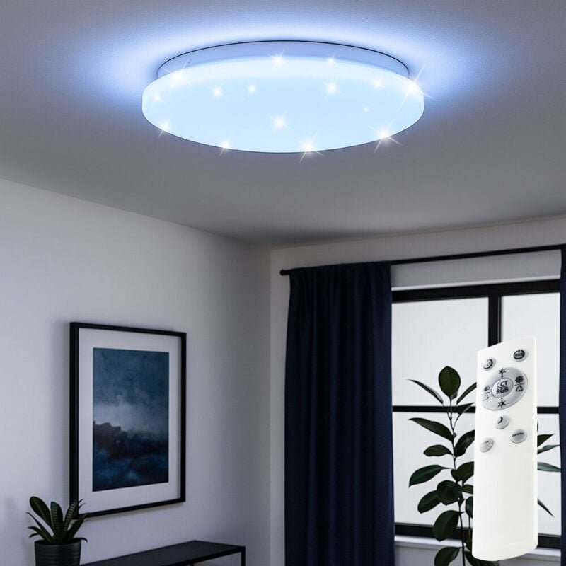 Smart LED Deckenlampe dimmbar mit Fernbedienung RGB Farbwechsel Sternenhimmel Schlafzimmerlampe, 22W 2400lm warmweiß-kal...