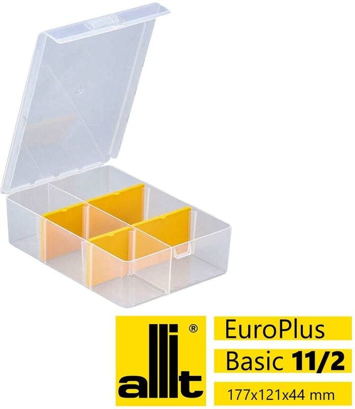 Sortimentskasten EuroPlus Basic11/2-4, 2-6 Fächer,4 flexible Trennstege, 175 x 120 x 44 mm, transparent/gelb - Allit