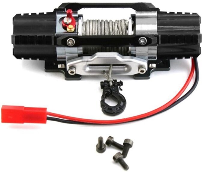 Simulierte Winde Aus Metall mit Motoren für 1/8 1/10 rc Crawler Car Axial SCX10 TRX4 D90 KM2 Upgrade-Teile, Schwarz