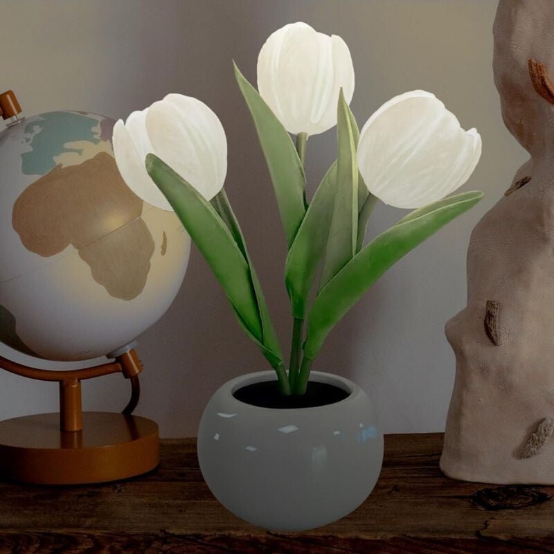Tulpenlampe, Tischlampe, Schreibtischlampe, Blumenornamente, LED-Simulation, Tulpen-Nachtlicht mit Keramikvase, für die ...