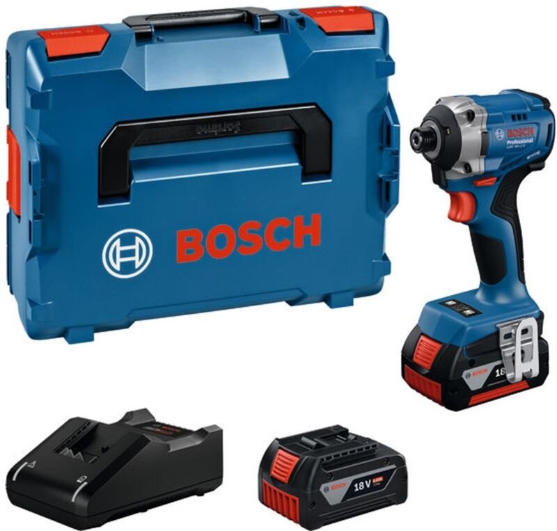Bosch Akku-Drehschlagschrauber gdr 18V-215, incl. 2x Akku gba 4 Ah, Schnellladegerät, Gürtelclip, l-boxx