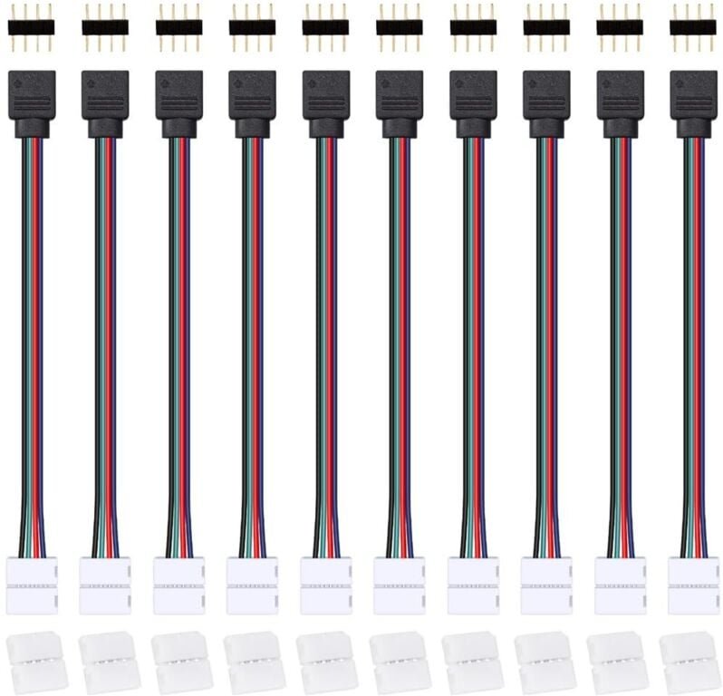 RGB-LED-Stecker-Buchse-Kabelverbinder, 10 mm breites 4-poliges Streifen-zu-Controller-Adapterkabel, 4-polige LED-Streife...