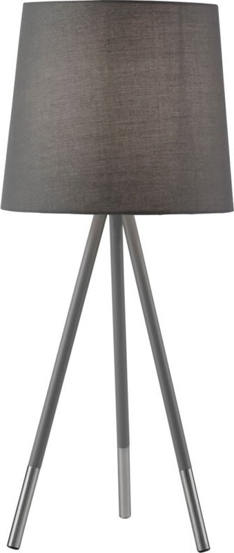 Searchlight Rio Tischlampe aus Satinsilber und grauem Metall mit grauem Schirm