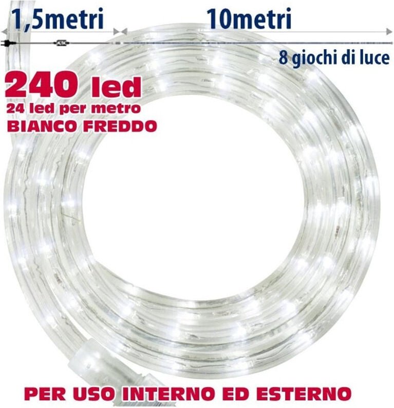 Trade Shop - 10 meter weihnachtslichtschlauch kaltweiss led mit 8-FUNKTIONEN-CONTROLLER -