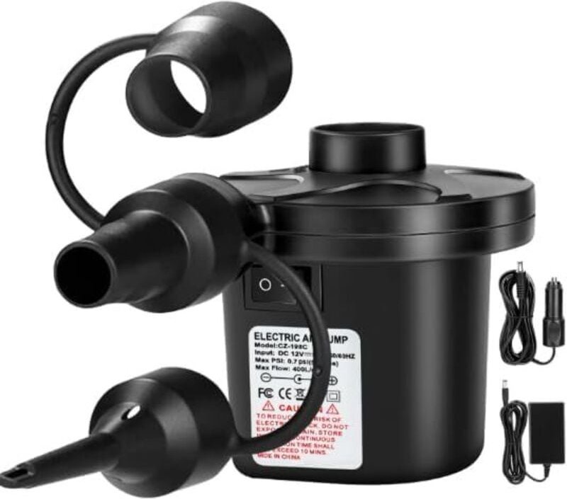Elektrische Luftpumpe, elektrischer Inflator mit 3 Düsen, 2-in-1-Schnell-Inflator- und Deflator-Pumpe AC 110 V-240 V/DC ...