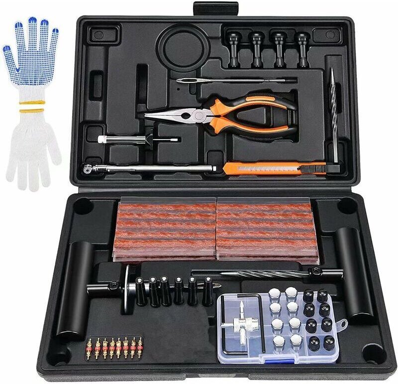 Linghhang - 100-teiliges professionelles Motorrad-Reifenreparaturset, Pannenhilfe für schlauchlose Reifen, tragbarer