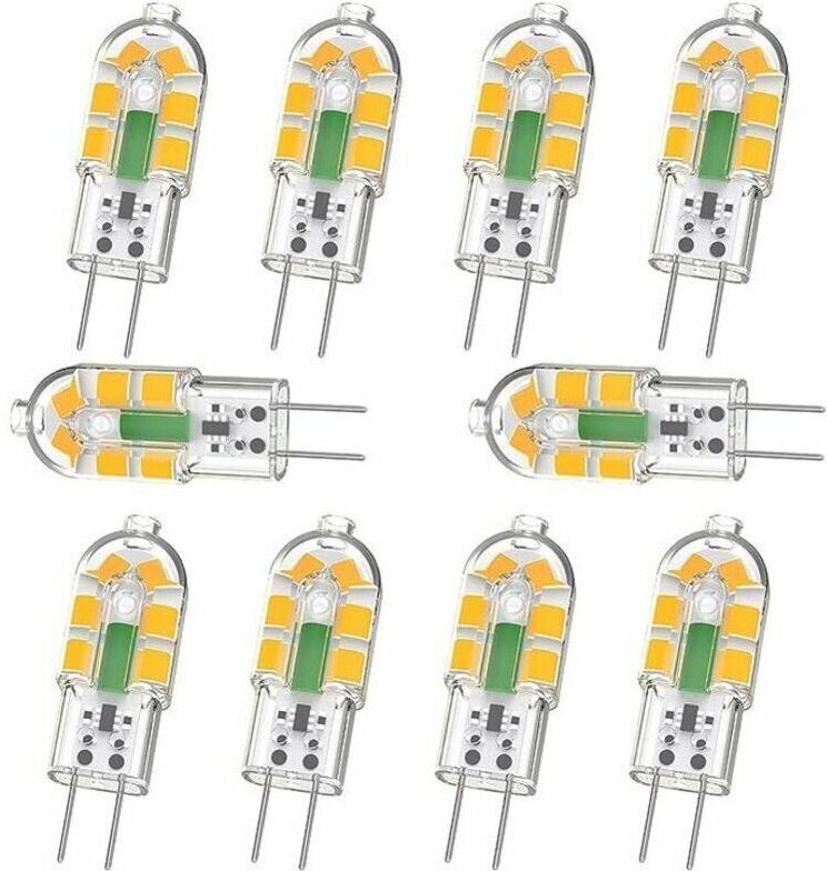 10er-Pack G4-LED-Lampen, 2 W, 240 lm, entspricht 20 W G4-Halogenlampen, warmweiß (3000 K), 12 V AC/DC, flimmerfrei, nich...